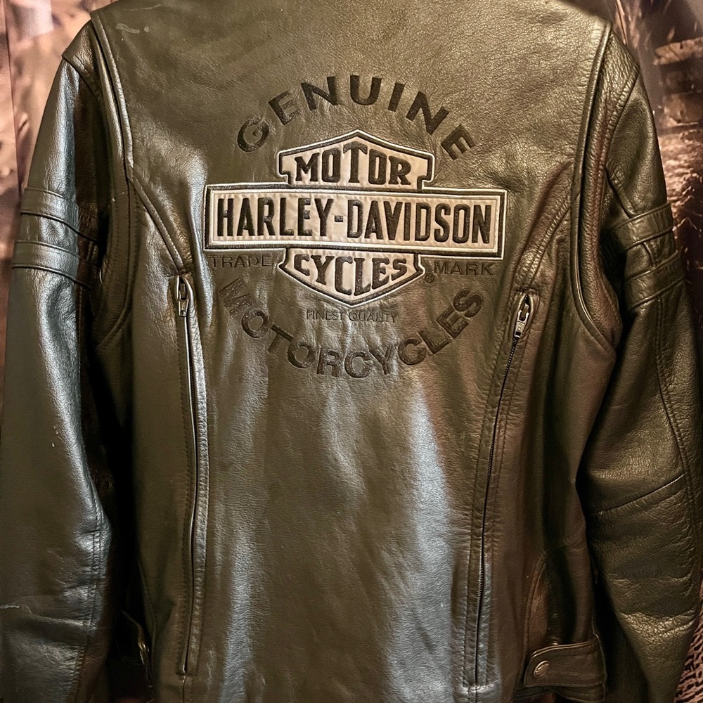 Harley-Davidson Black Embossed Logo Leather Riding Jacket Women’s Size Large